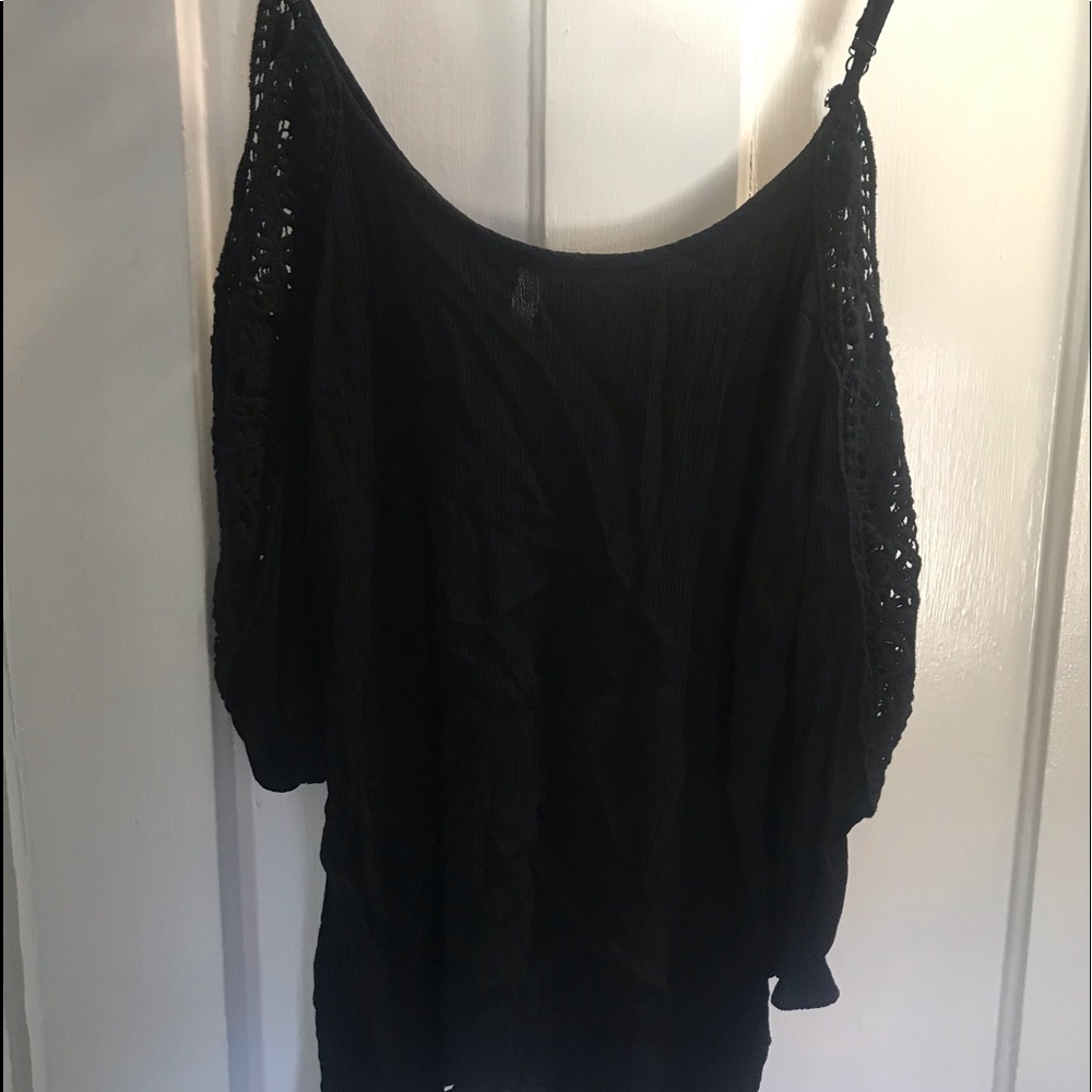 Black off the shoulder top with lace accent sleeve